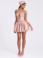 Palesa Pink Ballet Style Embroidered Bubble Hem Mini Dress