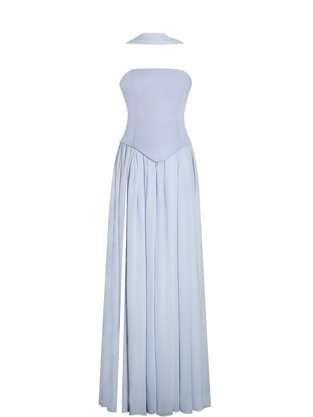 Qianna Baby Blue Peplum Drop Waist Chiffon Gown