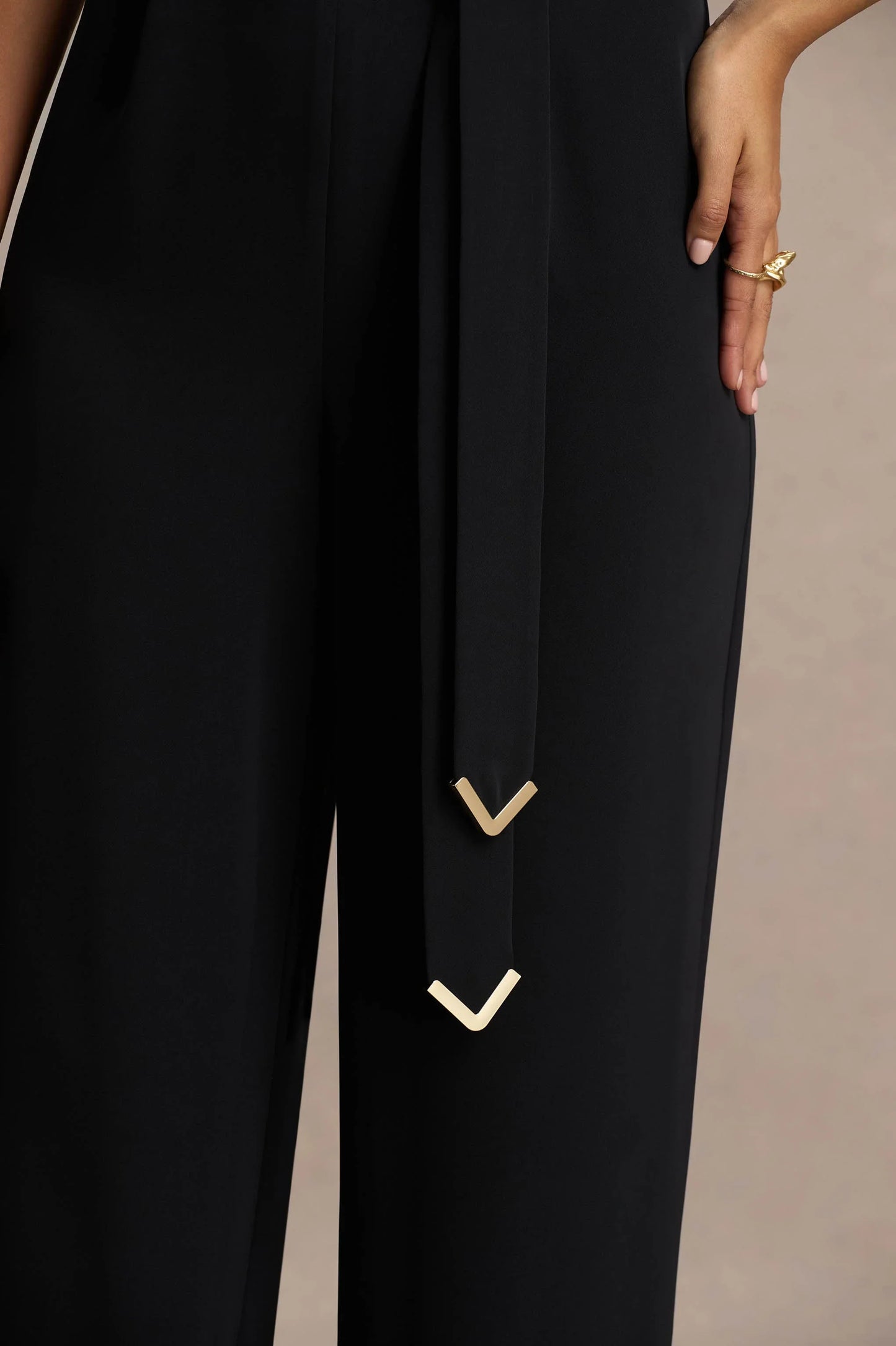 Corina Black Cowl Neck Jumpsuit With Tie Detail