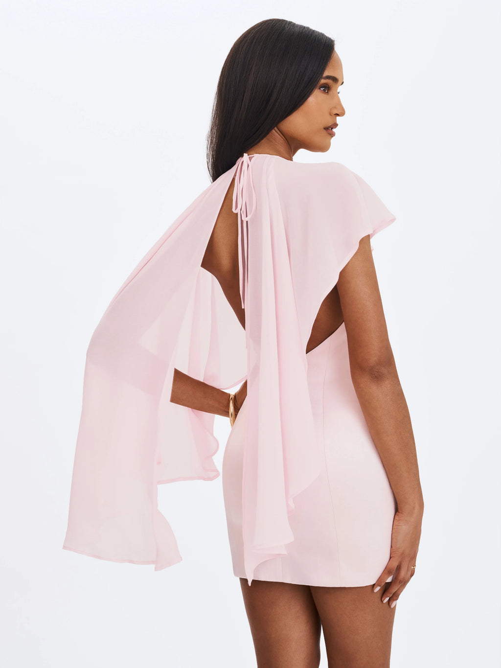 Umeko Tulip Pink Asymmetrical Cape Mini Dress