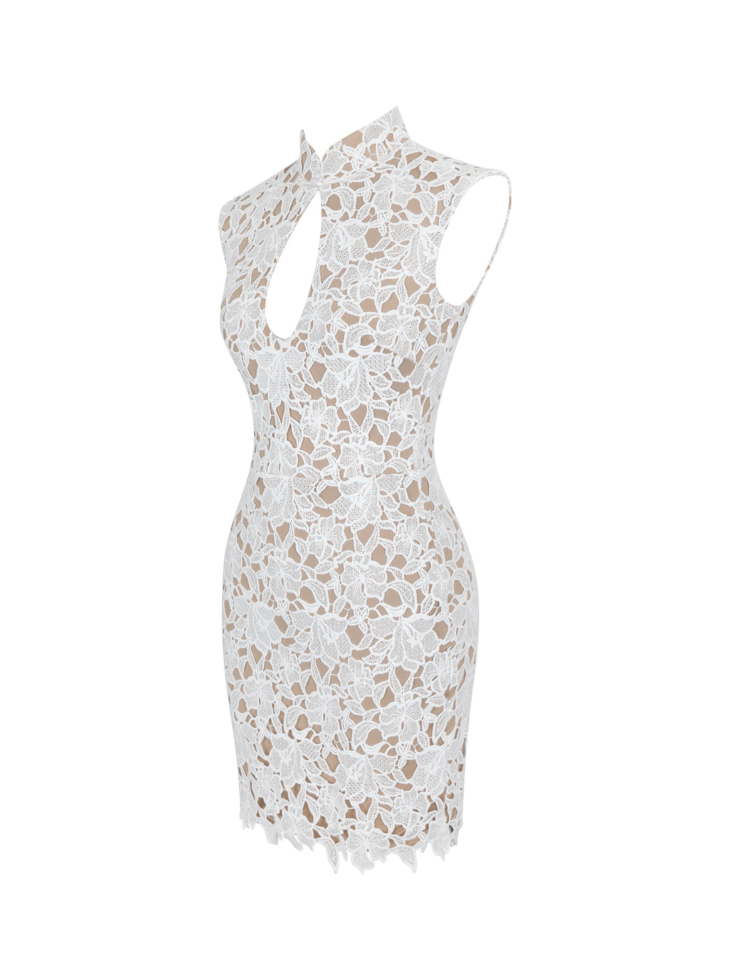 Quinley White Cotton Lace Teardrop Neckline Mini Dress