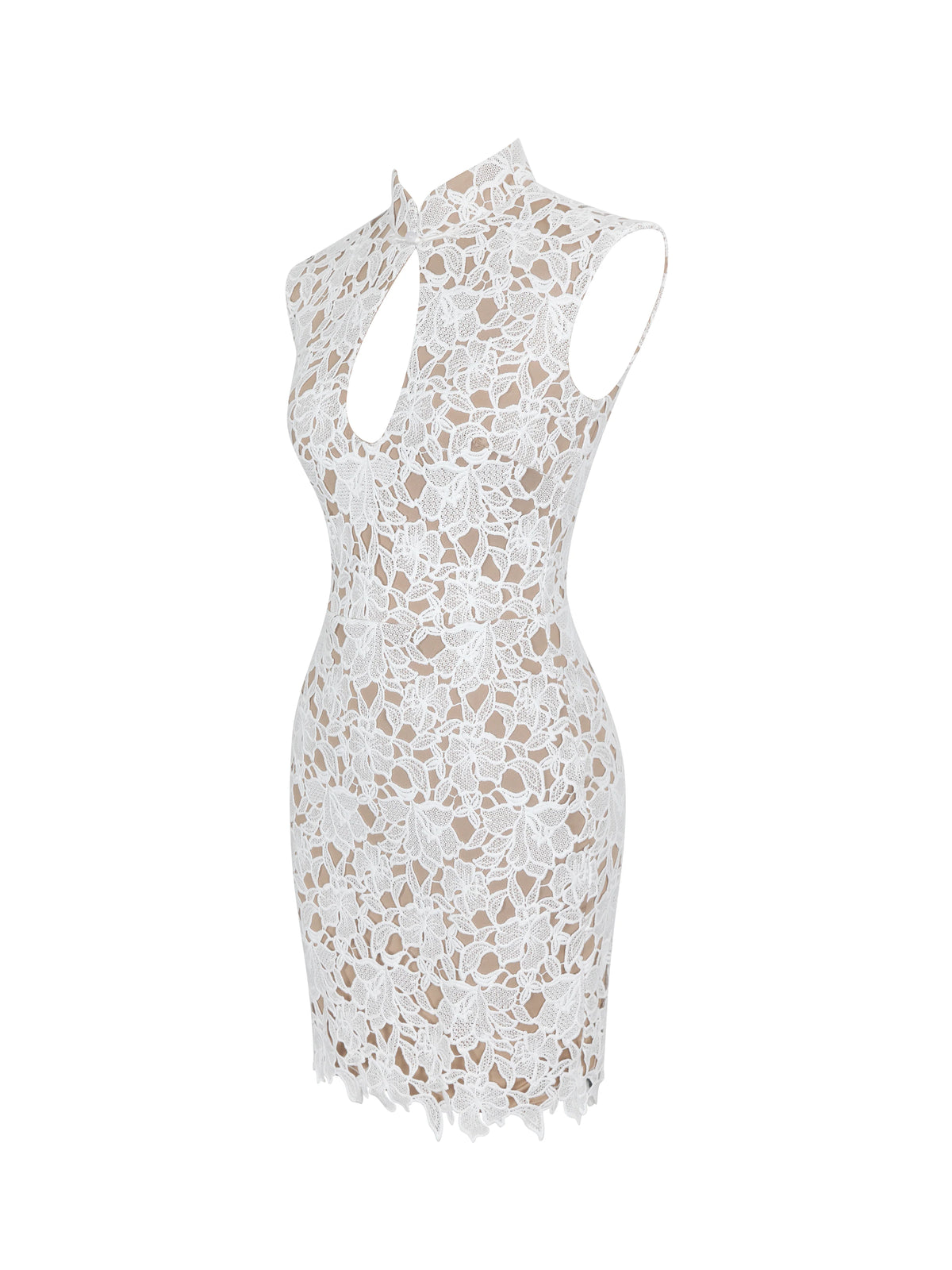 Quinley White Cotton Lace Teardrop Neckline Mini Dress