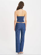 Rafaella Navy Cotton Denim Halter Lapel Top Archive Sale