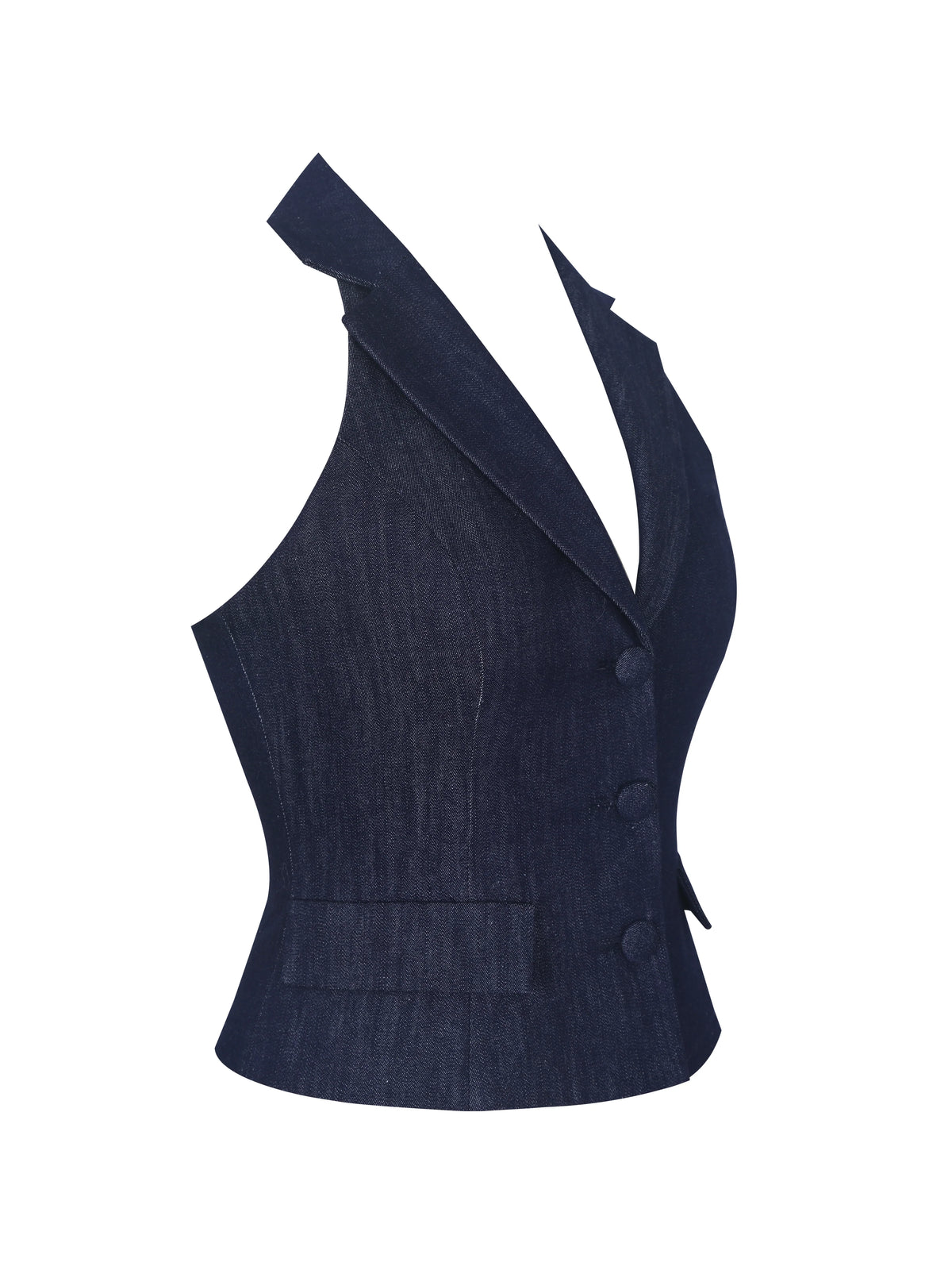 Mavis Indigo Denim Halter Single Breasted Lapel Top