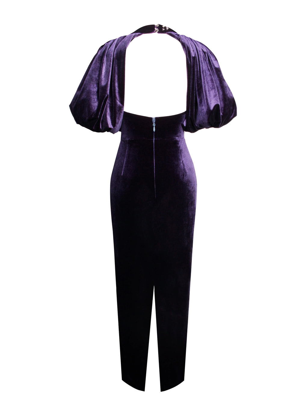 Coraline Purple Velvet Bubble Sleeve Backless Maxi Dress Archive Sale