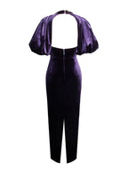Coraline Purple Velvet Bubble Sleeve Backless Maxi Dress Archive Sale