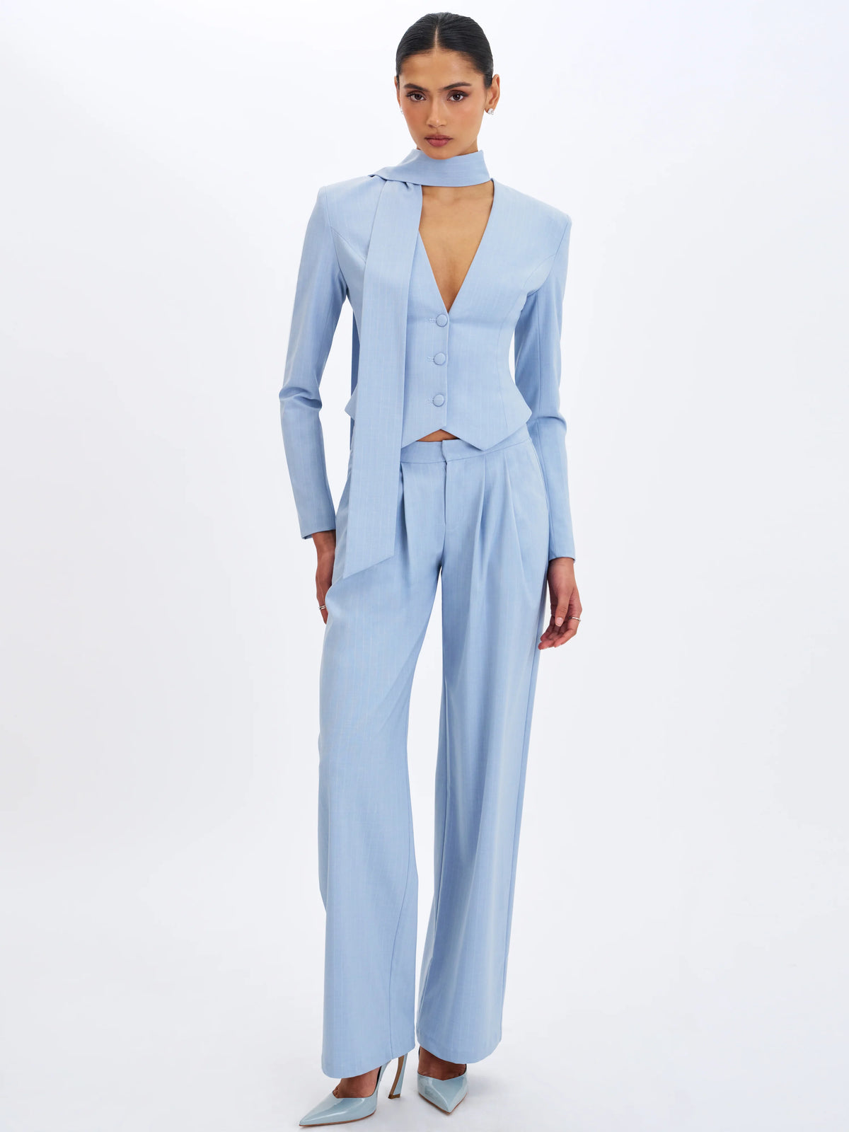 Reva Sky Blue Pinstripe Single Pleat Pants