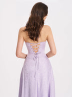 Raegan Taro Purple Jacquard Rouched Maxi Dress