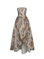 Micaela Camel Watercolor Jacquard Chiffon Dipped Hem Gown