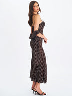 Yadira Brown Base Polka Dot Chiffon Maxi Dress