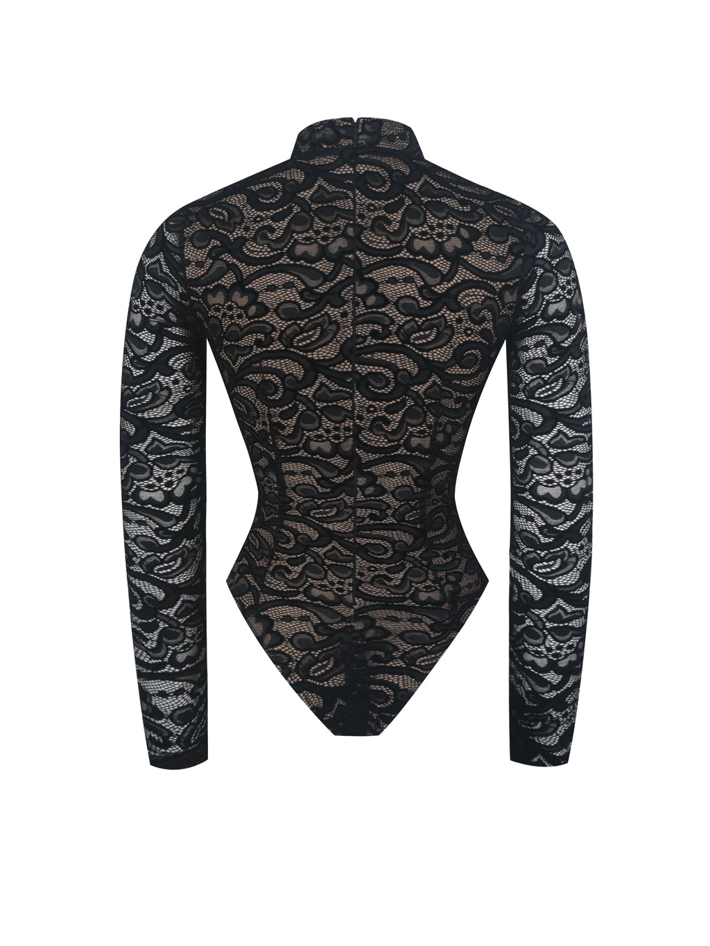 Quenisa Black Chenille Lace Long Sleeve Bodysuit