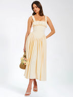 Noreen Egg White Satin Drop Waist Maxi Sundress Archive Sale