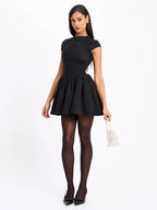 Jacqueline Backless Black Mini Puffy Suede Dress Archive Sale