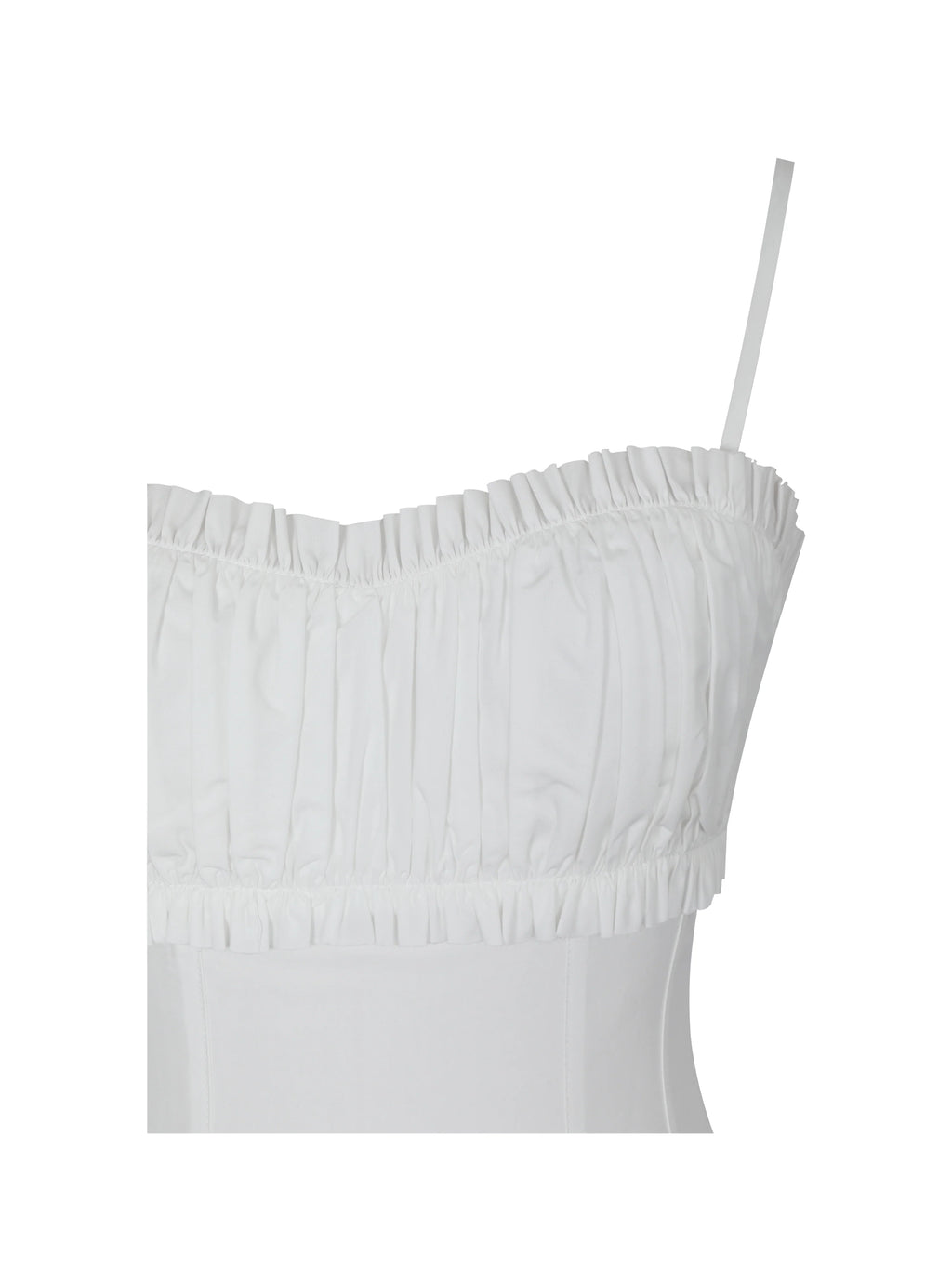 Vicenta White Cotton Poplin Ruched Midi Dress