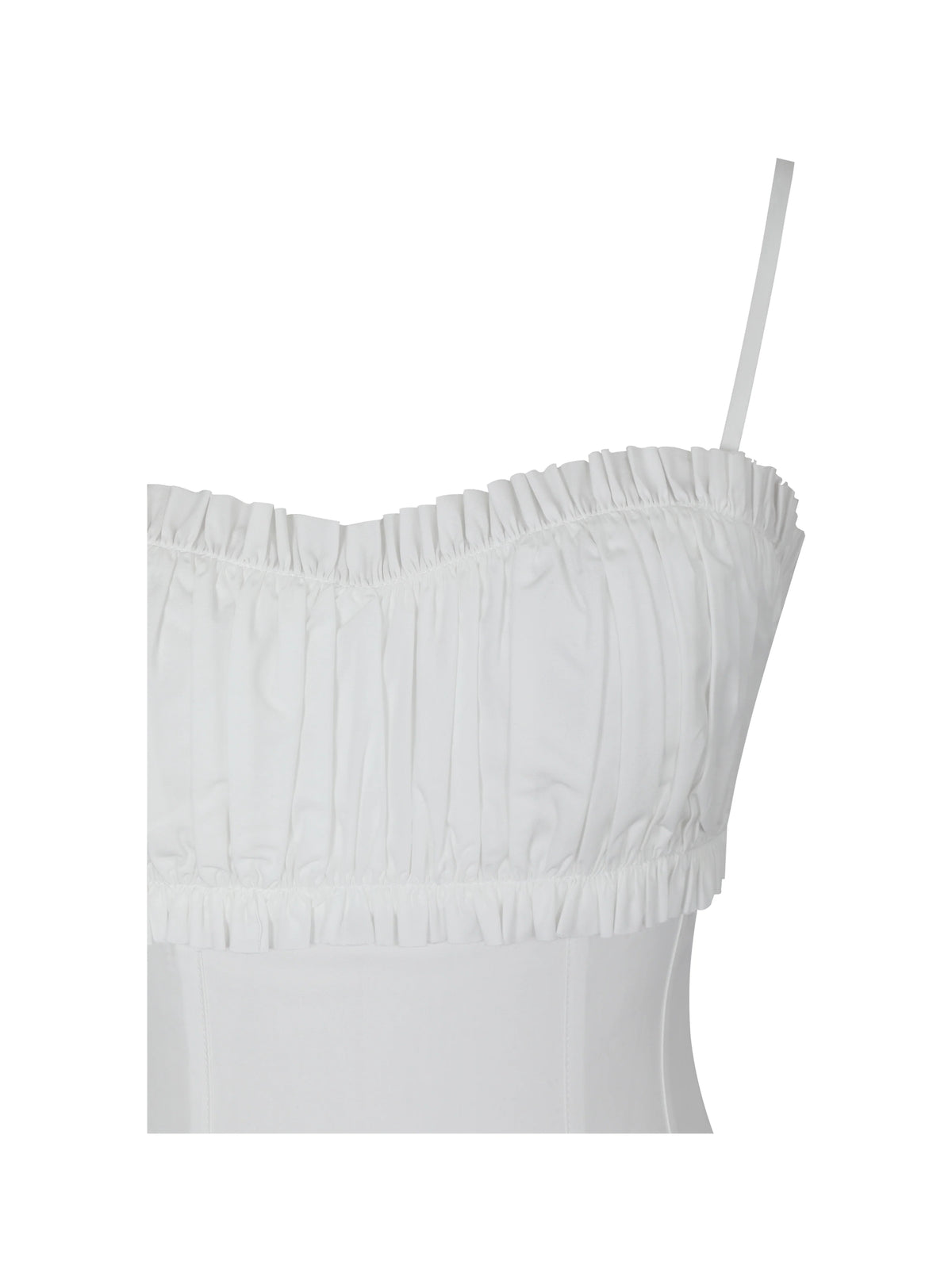 Vicenta White Cotton Poplin Ruched Midi Dress