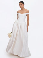 Tinsley White Jacquard Bardot Wedding Gown