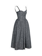 Katalina Black White Tweed Backless Midi Dress