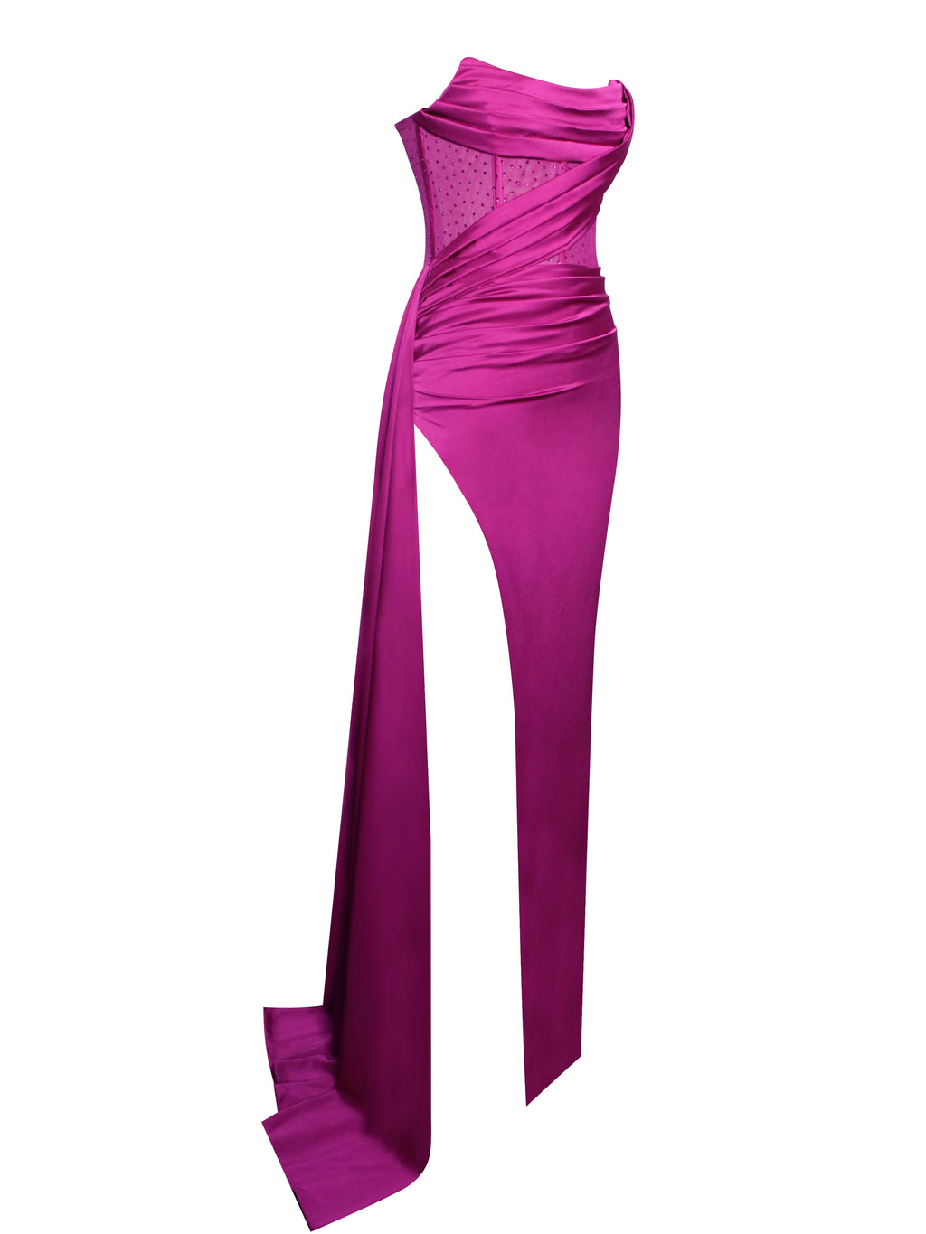 Holly Fuchsia Crystallized Corset High Slit Satin Gown Archive Sale