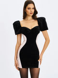 Nova Black Contoured Sweetheart Puff Sleeve Mini Dress