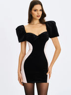 Nova Black Contoured Sweetheart Puff Sleeve Mini Dress