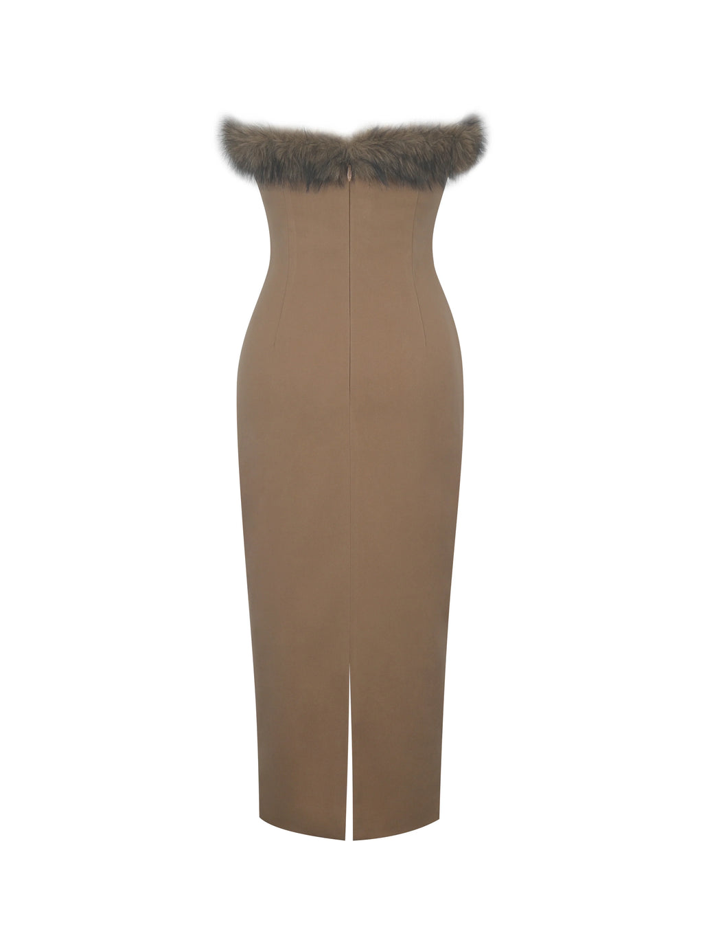 Rayanne Chestnut Strapless Fur Trimmed Sweetheart Midi Dress