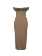 Rayanne Chestnut Strapless Fur Trimmed Sweetheart Midi Dress