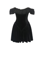 Daisha Black Lace Trimmed Off Shoulder Ruched Mini Dress