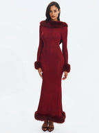 Melrose Burgundy Petite Length Rhinestone Mesh Low Back Mermaid Gown