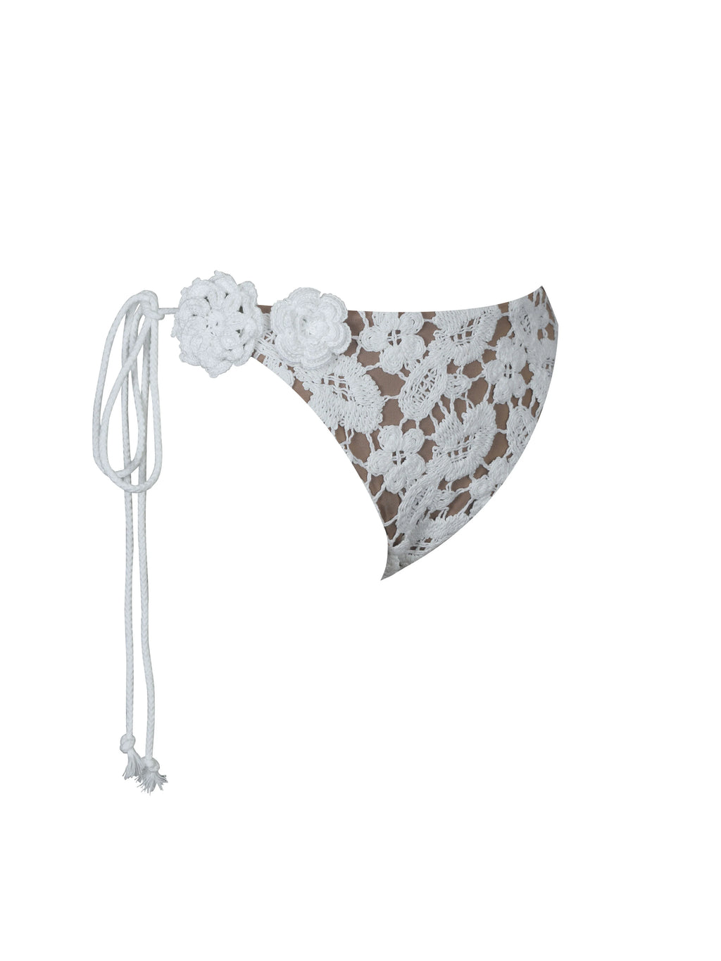 Lela White Floral Crochet Side Tie Bikini Bottom