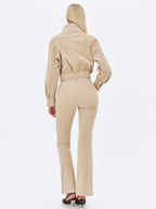 Romilly Beige Cotton Corduroy Funnel Collar Jacket