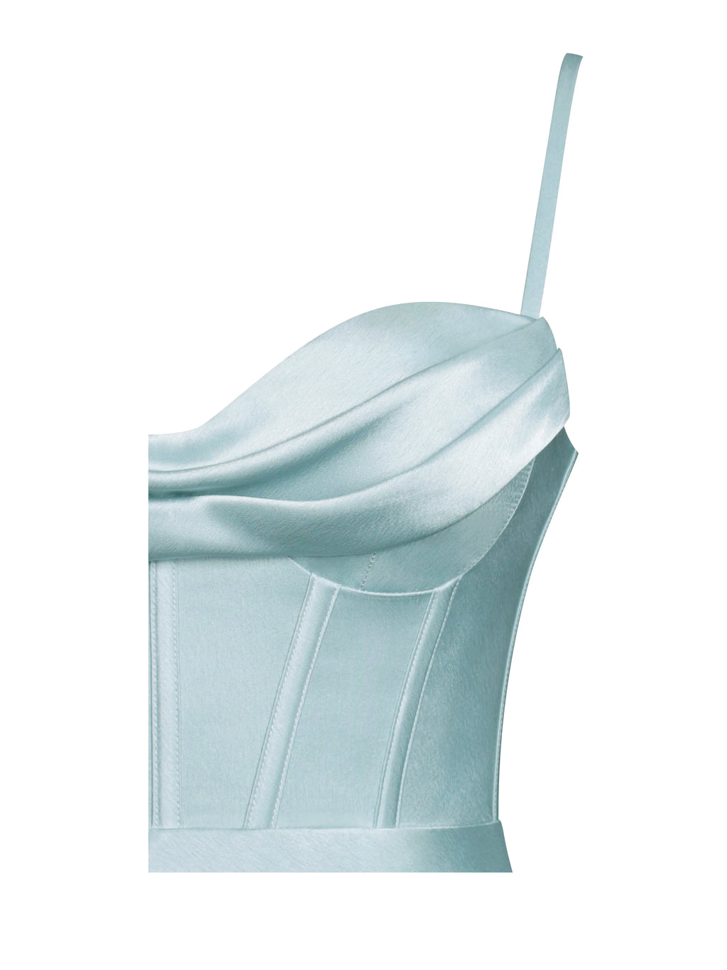 Elayna Pale Blue Strappy Satin Corset High Slit Gown Archive Sale