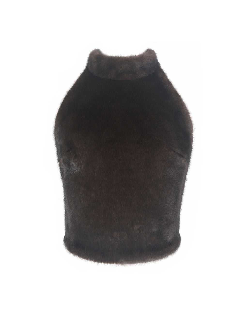 Xeriah Espresso Faux Mink Fur Backless Halter Top
