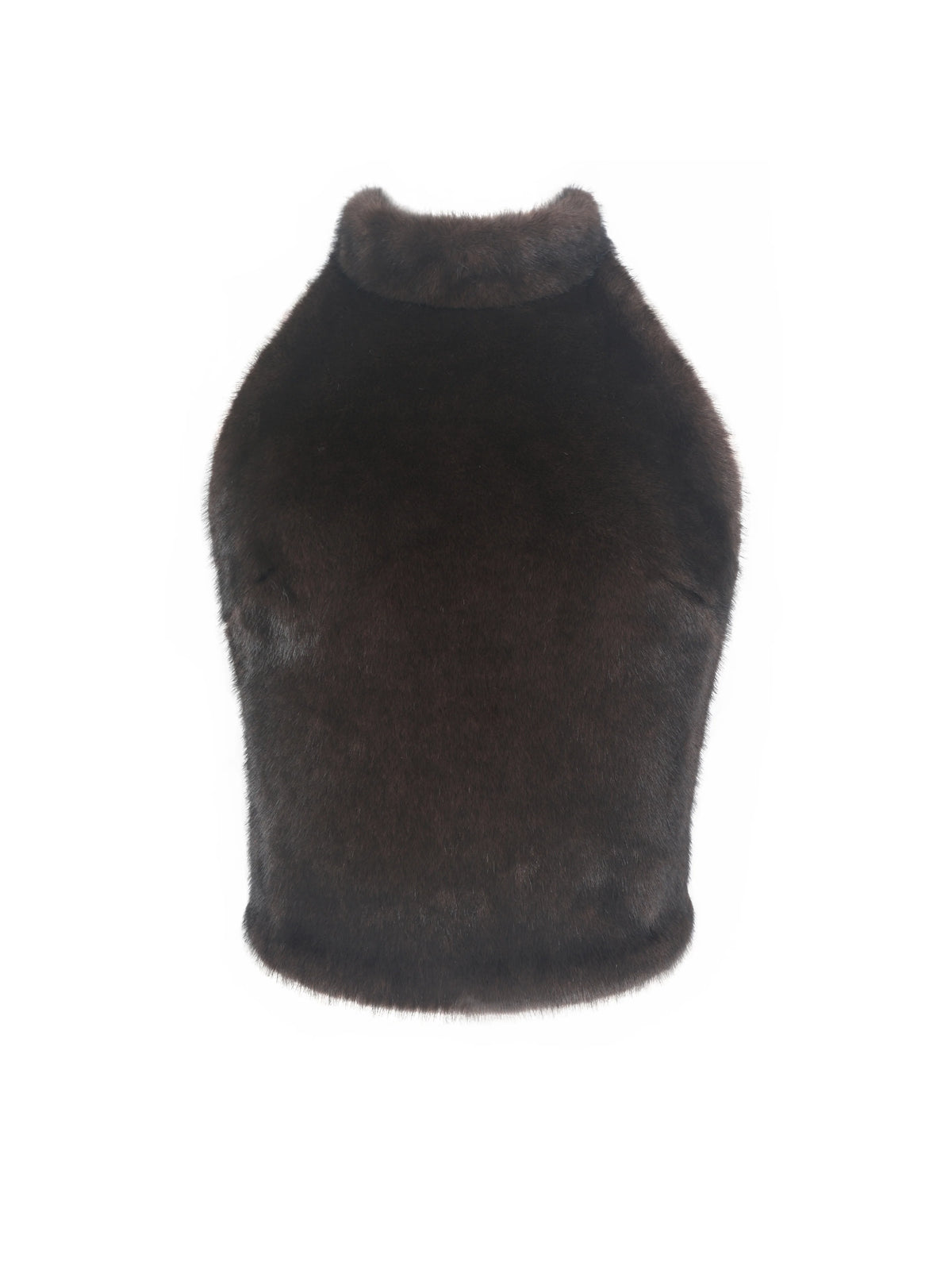 Xeriah Espresso Faux Mink Fur Backless Halter Top