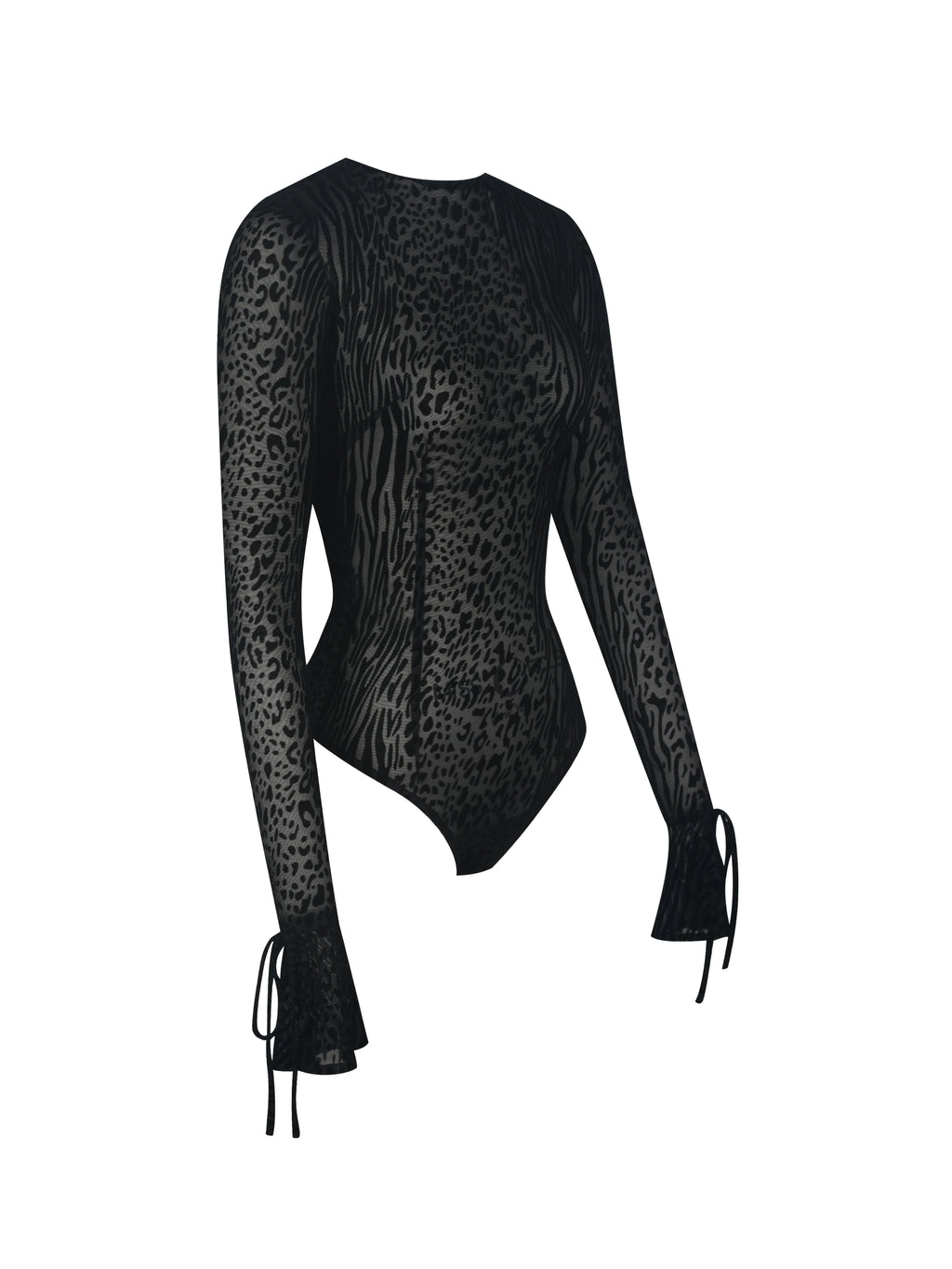 Ibera Black Animal Print Burnout Velvet Long Sleeve Bodysuit