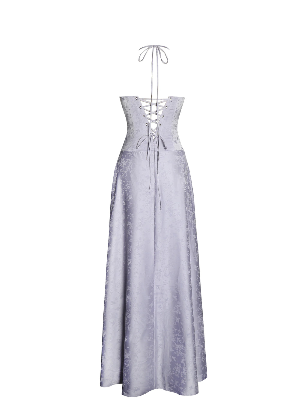 Raegan Taro Purple Jacquard Rouched Maxi Dress