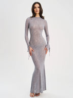 Waylynn Gray Animal Print Burnout Velvet Detail Mesh Backless Maxi Dress