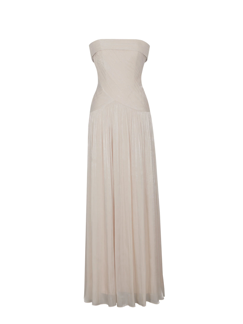 Olivine Light Beige Crystal Organza Strapless Maxi Dress