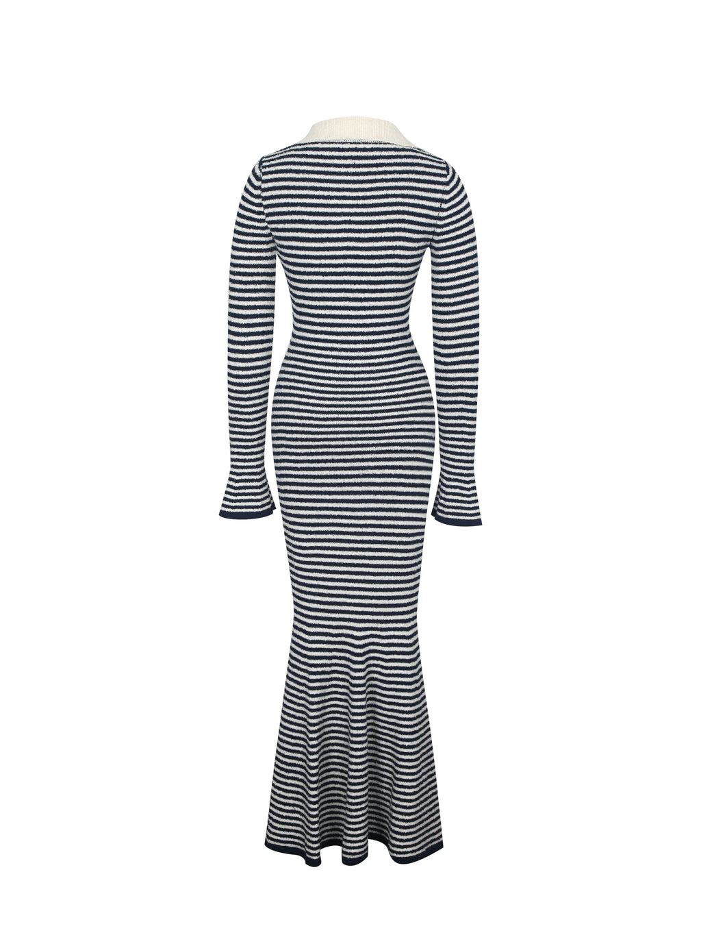 Xelie Navy White Cotton Terry Knit Mermaid Maxi Dress
