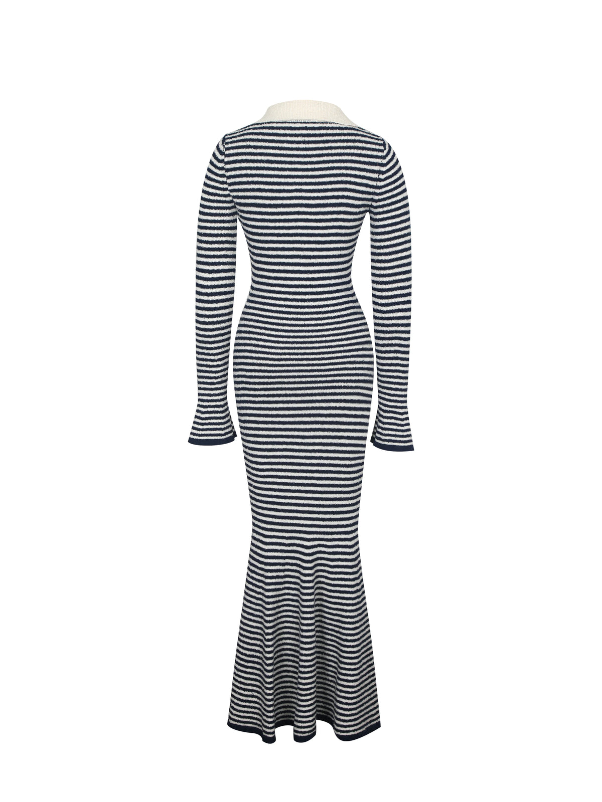 Xelie Navy White Cotton Terry Knit Mermaid Maxi Dress