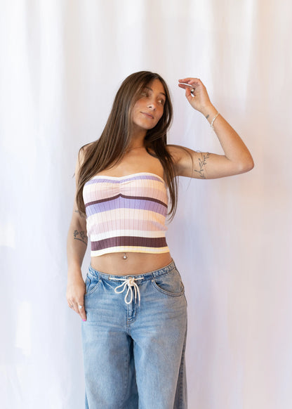 Alison Striped Knit Top Pink Combo