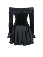 Magnolia Black Off Shoulder Layered Satin Mini Dress