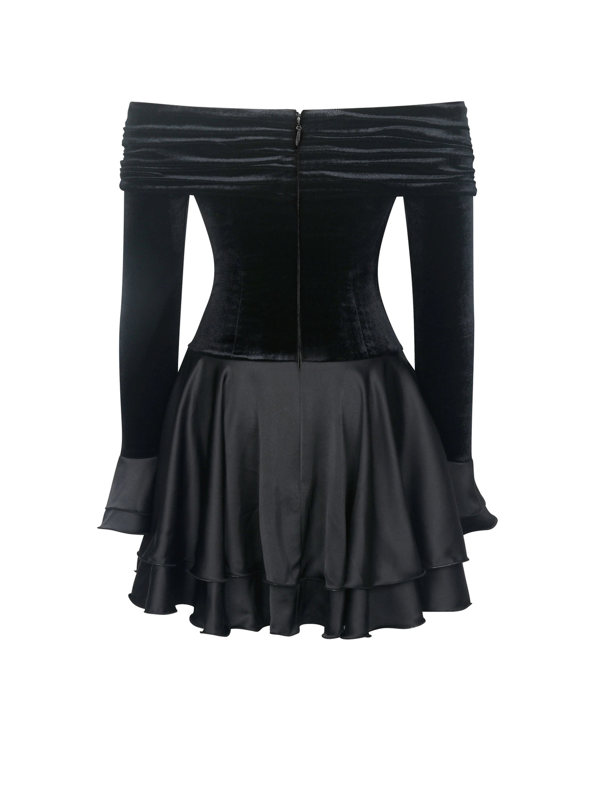 Magnolia Black Off Shoulder Layered Satin Mini Dress