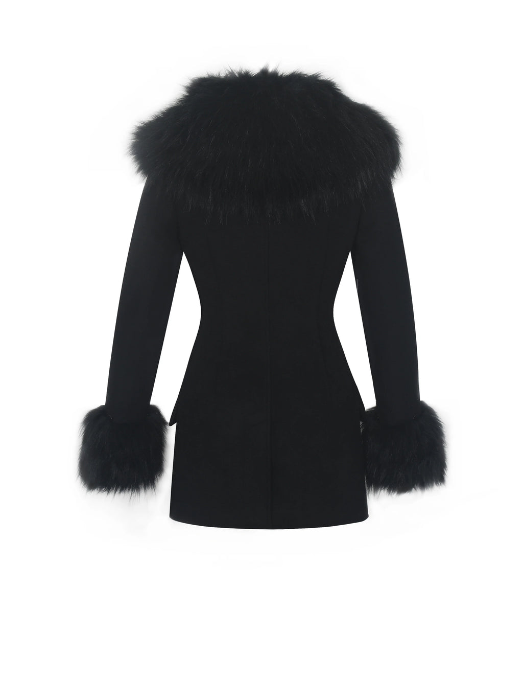 Hailee Black Single Breasted Wool Blend Mini Coat with Removable Fur Lapel