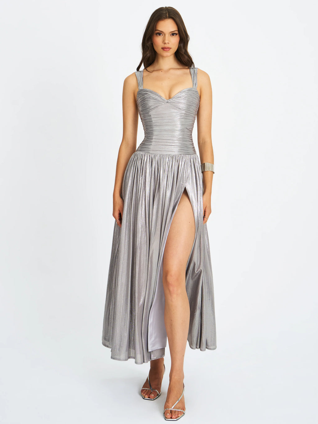 Palmer Silver Glitter Drop Waist Maxi Dress