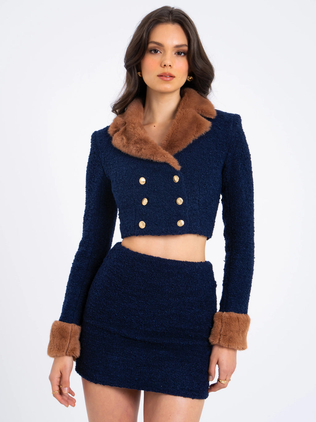 Wylda Navy Blue Boucle Wool Bodycon Mini Skirt Archive Sale