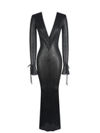 Ilysia Black V Neck Plunge Snakeskin Mermaid Hem Maxi Dress