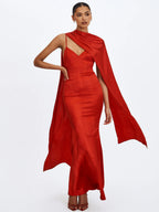 Kelsey Scarlet Croc Embossed Flared Hem Maxi Dress with Scarf