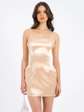 Paisley Pearl Trim Gold Sleeveless Mini Dress