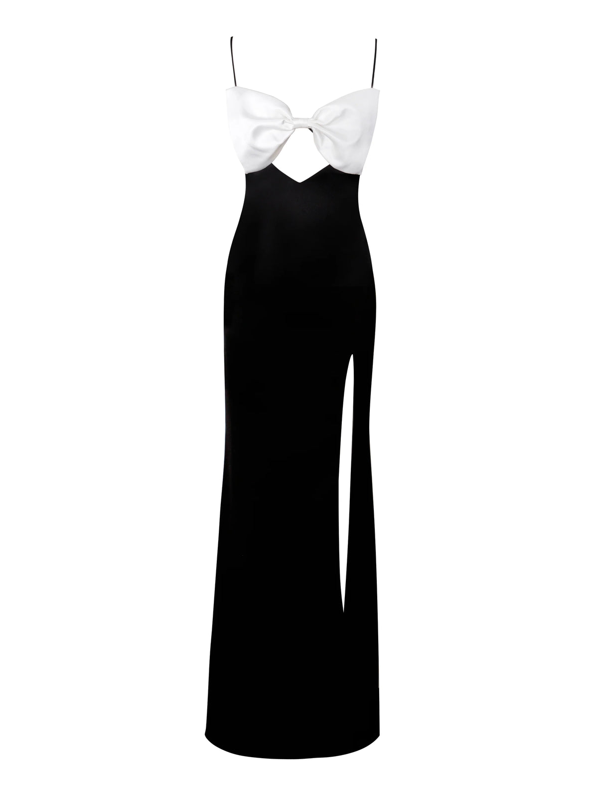 Eleanor Black and White Bow Satin Gown