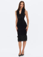 Onalee Black Croc Embossed Velvet Fur Midi Dress